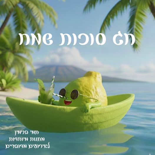 דמות ירוקה מצחיקה בסירת בננה על רקע ים וישland