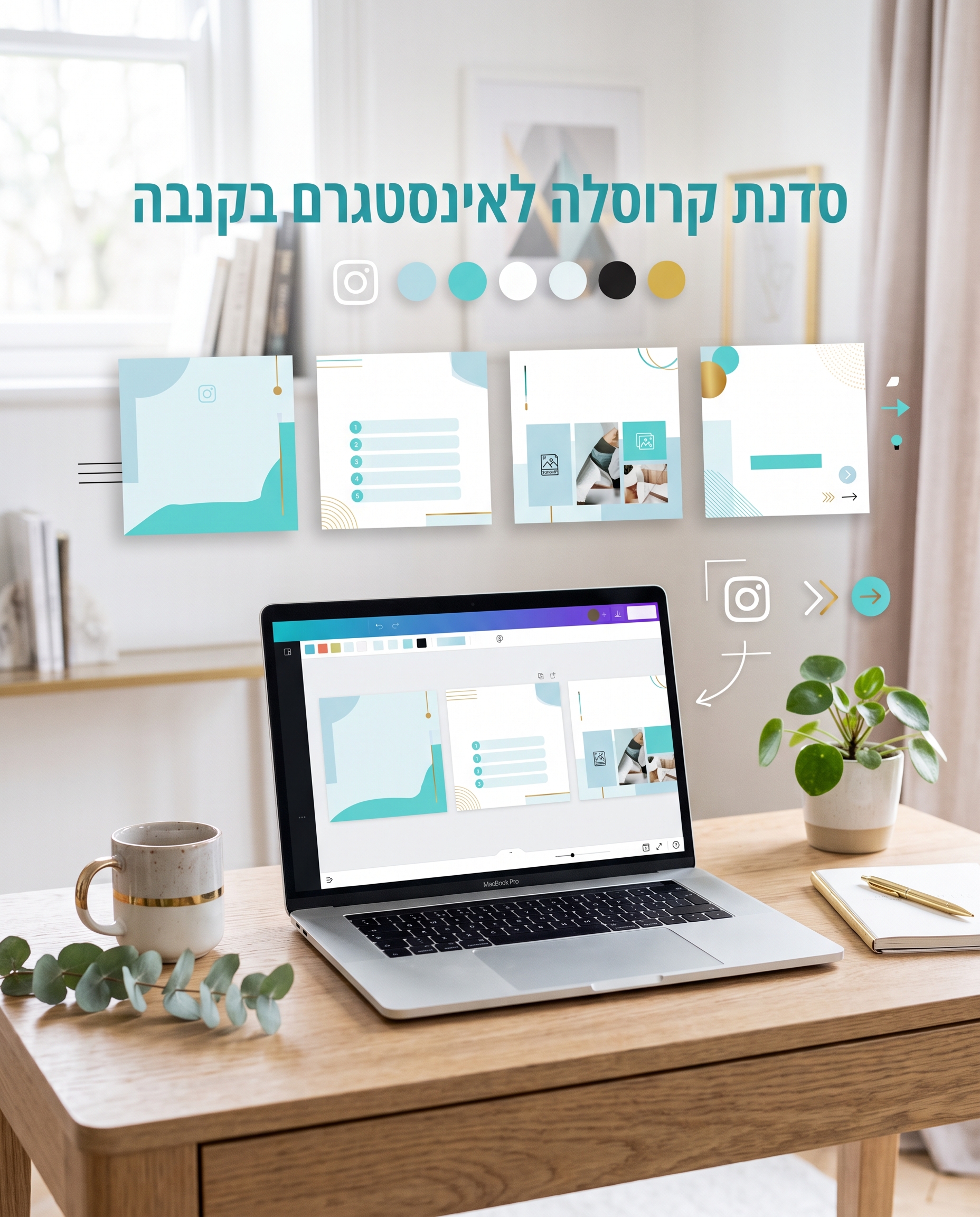 סדנת קרוסלה לאינסטגרם בקנבה - תבניות עיצוב בצבעי טורקיז וזהב